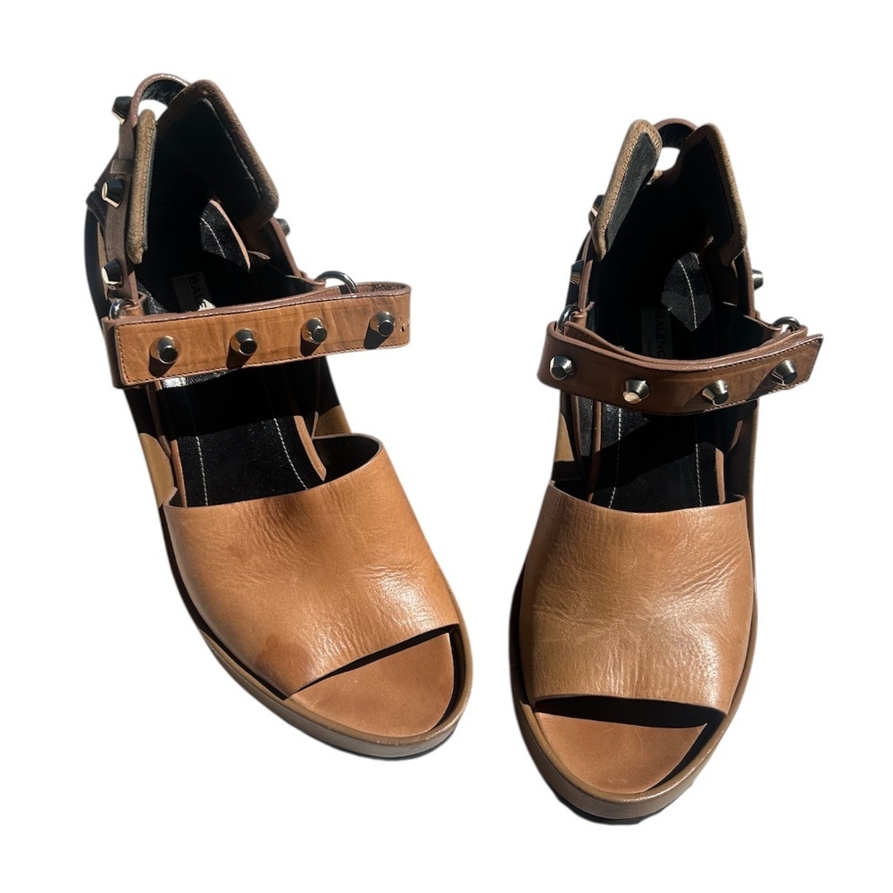 Balenciaga Leather Studded Gladiator Wedge Sandals Women's Size 41Brown Leather - Picture 2 of 11